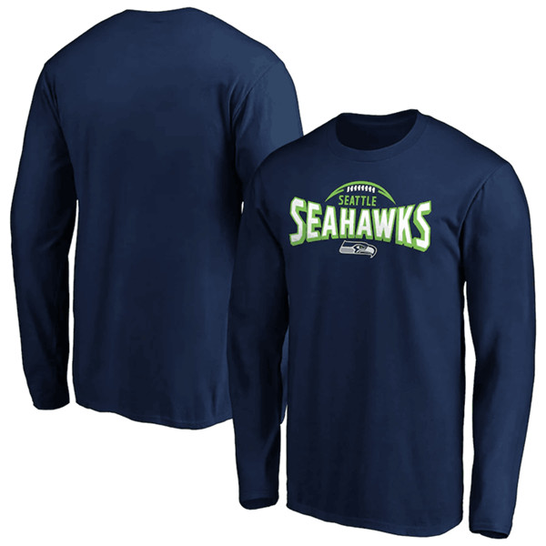 Men's Seattle Seahawks Navy Clamp Down Long Sleeve T-Shirt